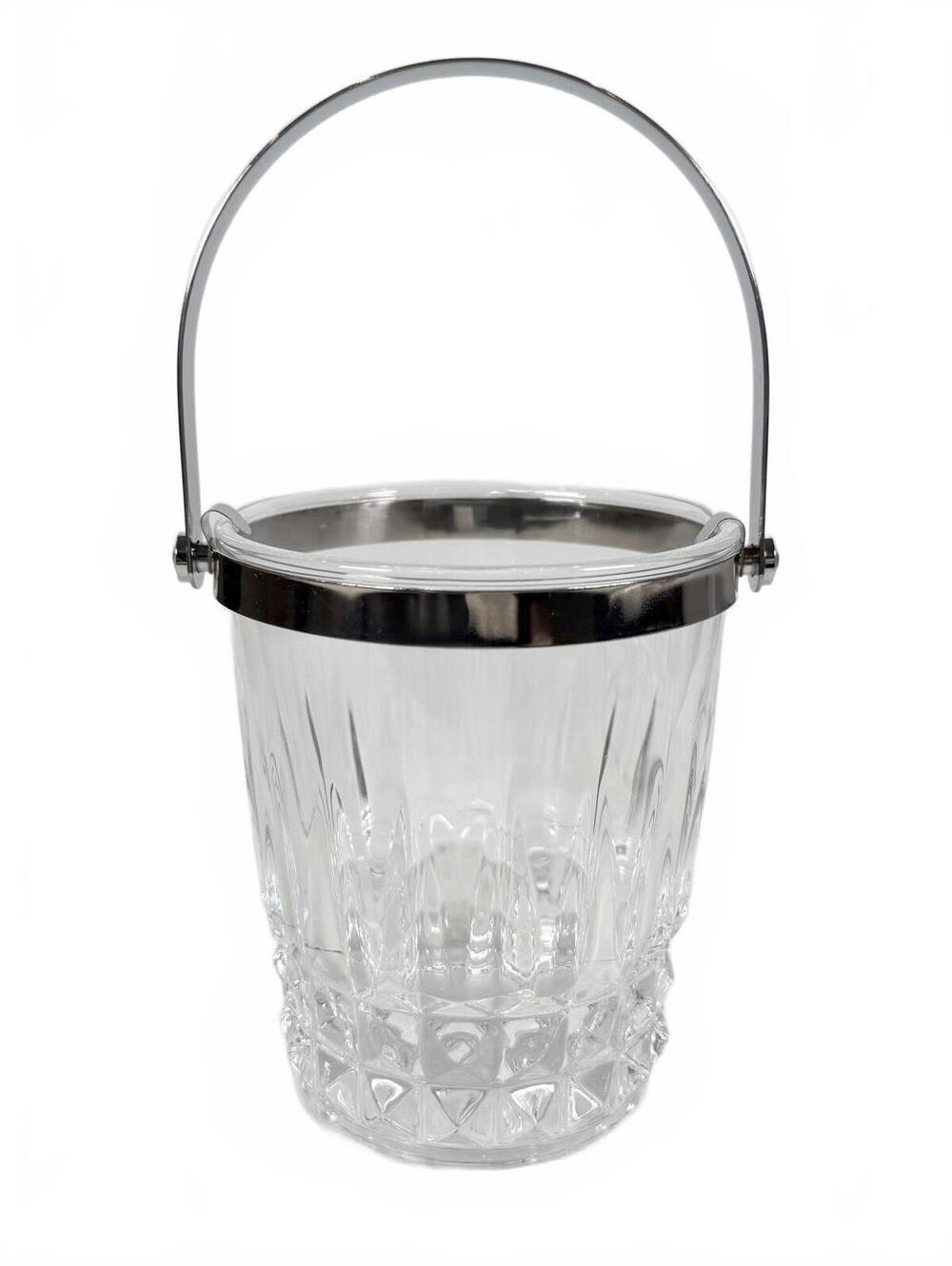 Cristal d'Arques France Crystal Ice Bucket Silver Chrome Handle MCM Barware